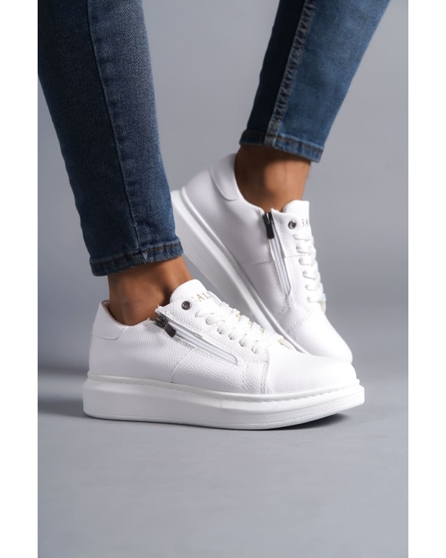 Warrior Bağcıklı Ve Fermuarlı Cilt Erkek Günlük Sneaker Ayakkabı Cbt - Beyaz