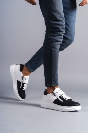 Warrior Bağcıklı Ve Fermuarlı Cilt Erkek Günlük Sneaker Ayakkabı Cbt - Beyaz/siyah