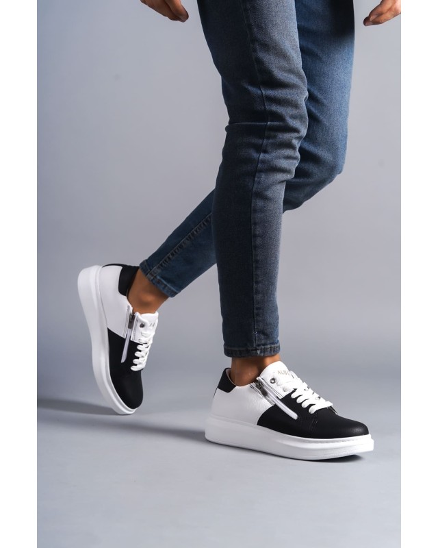 Warrior Bağcıklı Ve Fermuarlı Cilt Erkek Günlük Sneaker Ayakkabı Cbt - Beyaz/siyah
