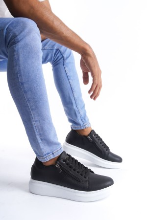Warrior Bağcıklı Ve Fermuarlı Cilt Erkek Günlük Sneaker Ayakkabı Cbt - Siyah
