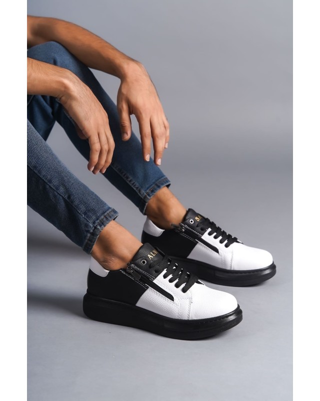 Warrior Bağcıklı Ve Fermuarlı Cilt Erkek Günlük Sneaker Ayakkabı Cst - Siyah/beyaz
