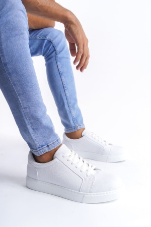 Elite Bağcıklı Cilt Erkek Günlük Sneaker Ayakkabı Cbt - Beyaz