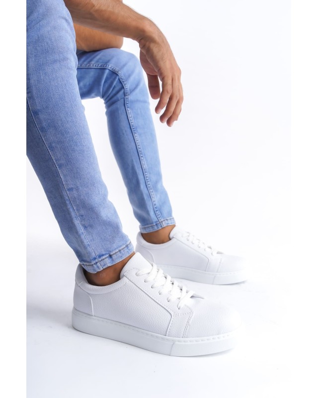 Elite Bağcıklı Cilt Erkek Günlük Sneaker Ayakkabı Cbt - Beyaz