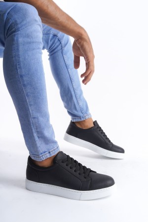 Elite Bağcıklı Cilt Erkek Günlük Sneaker Ayakkabı Cbt - Siyah