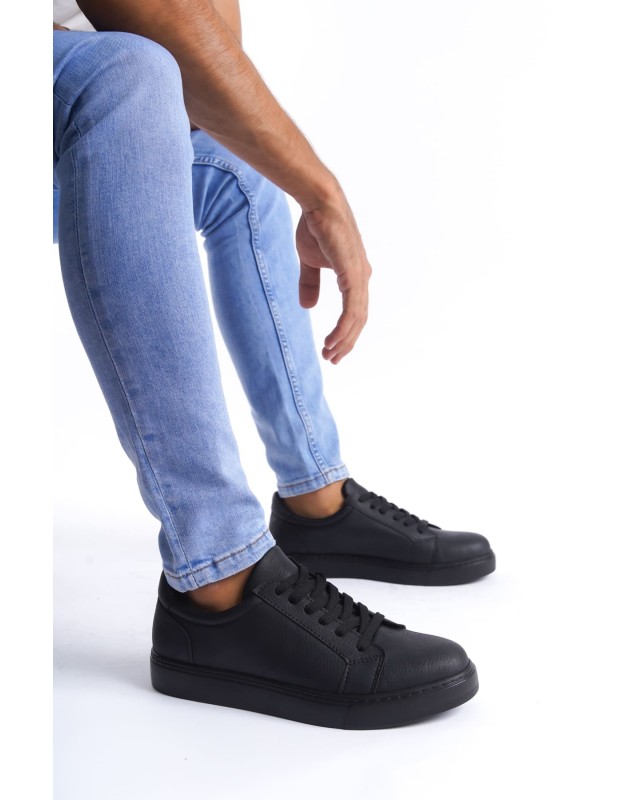 Elite Bağcıklı Cilt Erkek Günlük Sneaker Ayakkabı Cst - Siyah