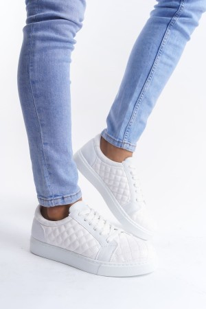 Prestige Bağcıklı Cilt Kapitone Desenli Erkek Günlük Sneaker Ayakkabı Cbt - Beyaz