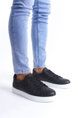 Prestige Bağcıklı Cilt Kapitone Desenli Erkek Günlük Sneaker Ayakkabı Cbt - Siyah