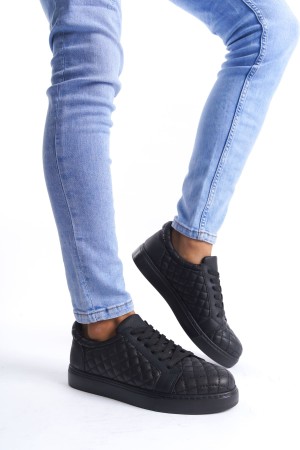 Prestige Bağcıklı Cilt Kapitone Desenli Erkek Günlük Sneaker Ayakkabı Cst - Siyah